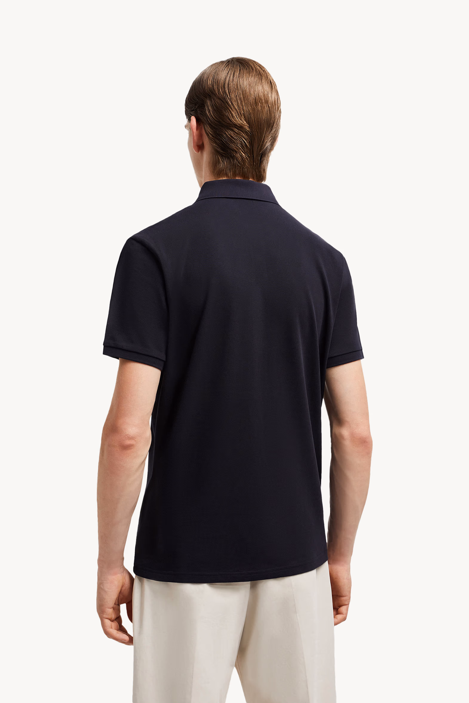 Logo Patch Cotton Piquet Polo Shirt Men Navy Blue Moncler 5